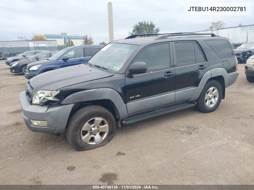 2003 Toyota 4Runner Sr5 V6 VIN: JTEBU14R230002781 Lot: 40748138