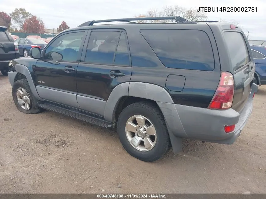 2003 Toyota 4Runner Sr5 V6 VIN: JTEBU14R230002781 Lot: 40748138