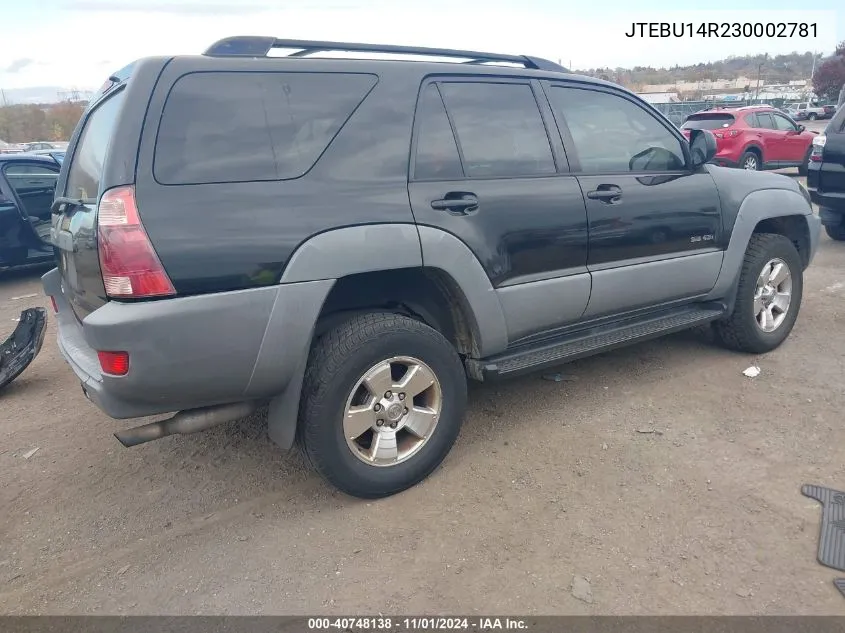 2003 Toyota 4Runner Sr5 V6 VIN: JTEBU14R230002781 Lot: 40748138