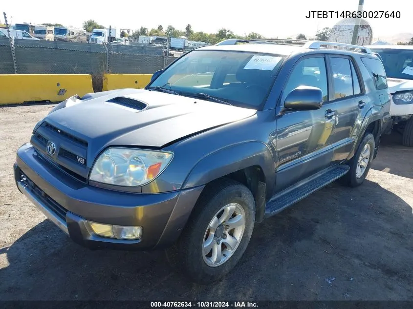 2003 Toyota 4Runner Sr5 Sport V8 VIN: JTEBT14R630027640 Lot: 40762634