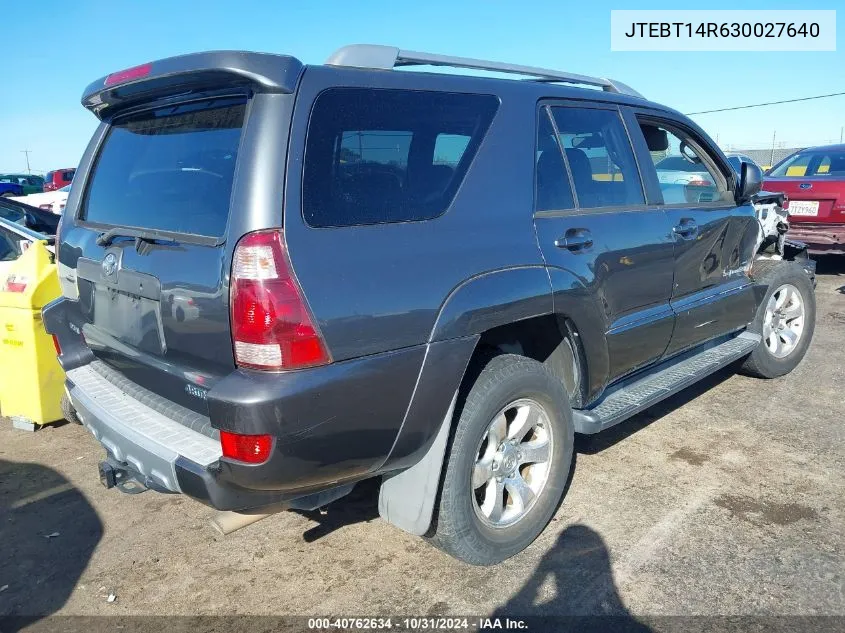 2003 Toyota 4Runner Sr5 Sport V8 VIN: JTEBT14R630027640 Lot: 40762634