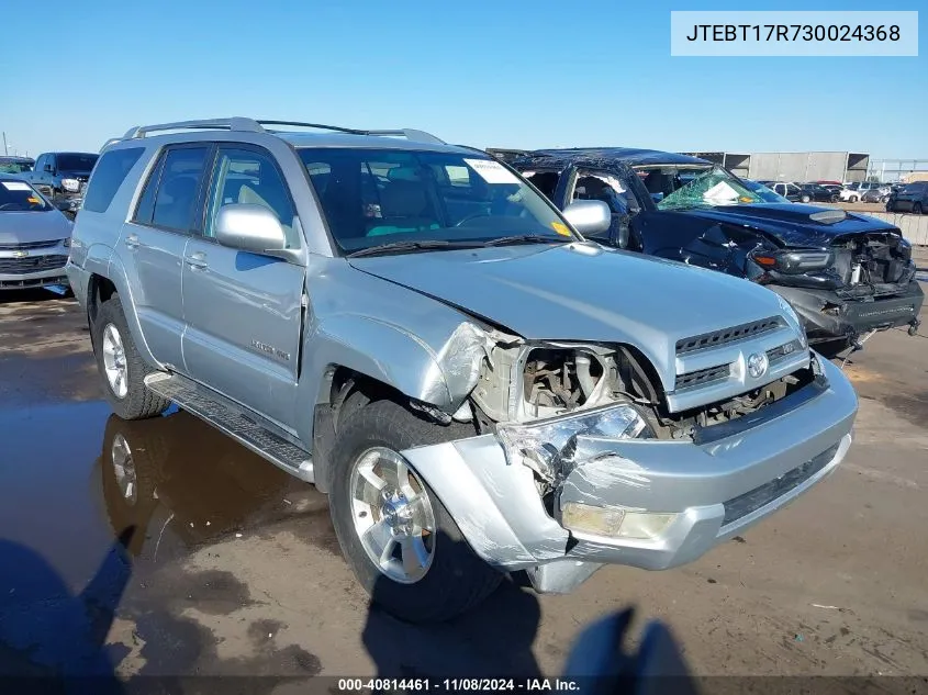 2003 Toyota 4Runner Limited V8 VIN: JTEBT17R730024368 Lot: 40814461