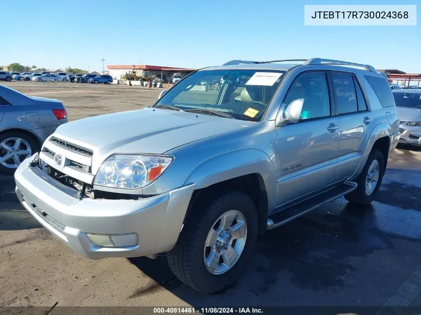 2003 Toyota 4Runner Limited V8 VIN: JTEBT17R730024368 Lot: 40814461