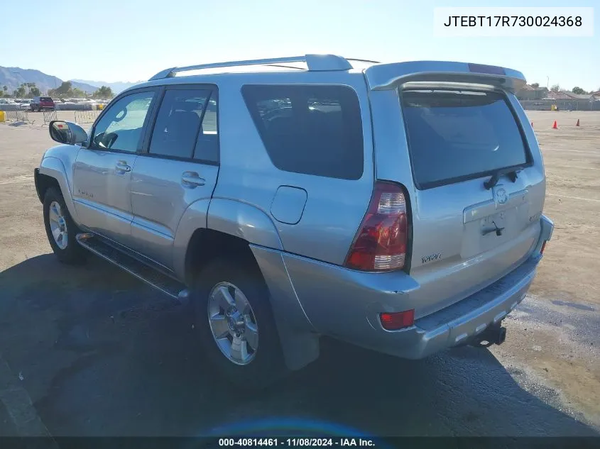 2003 Toyota 4Runner Limited V8 VIN: JTEBT17R730024368 Lot: 40814461