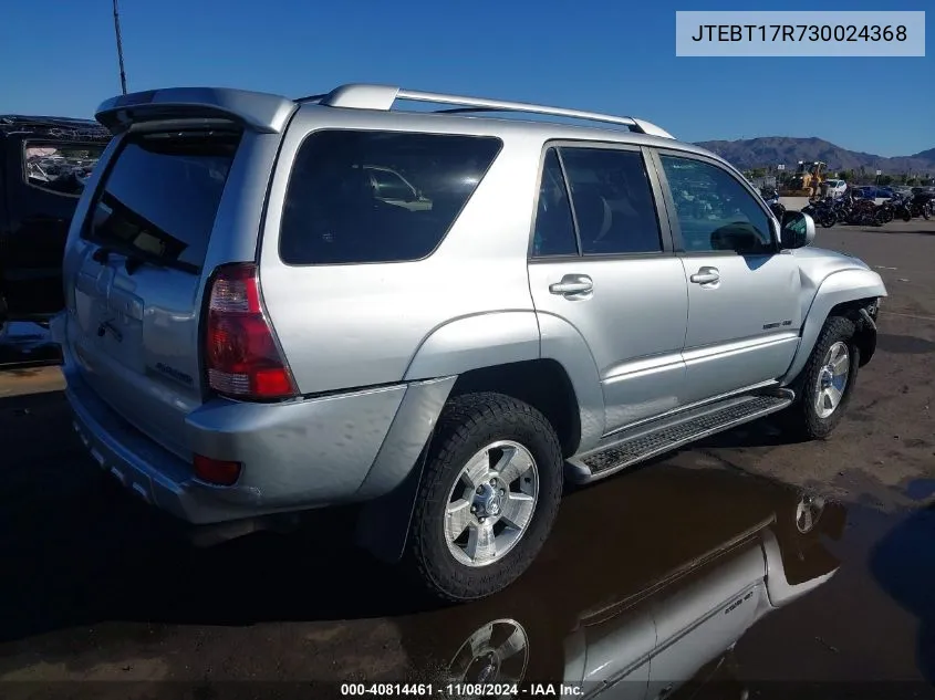 2003 Toyota 4Runner Limited V8 VIN: JTEBT17R730024368 Lot: 40814461