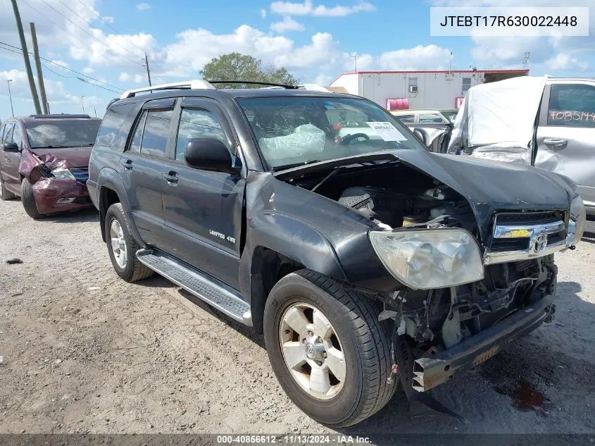 2003 Toyota 4Runner Limited V8 VIN: JTEBT17R630022448 Lot: 40856612