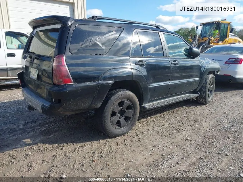 2003 Toyota 4Runner Sr5 V6 VIN: JTEZU14R130016931 Lot: 40868818