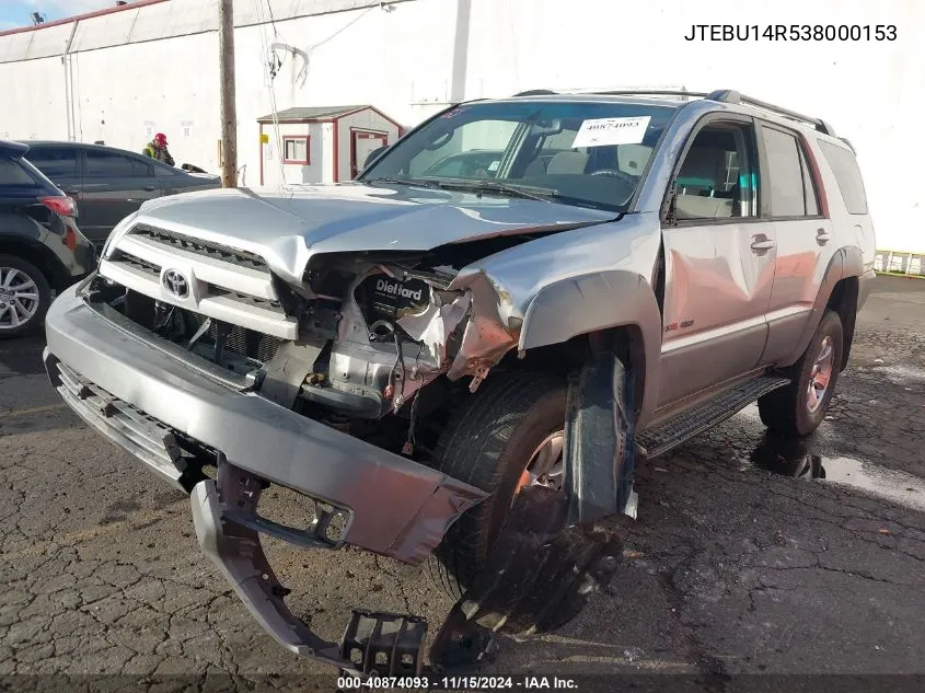 2003 Toyota 4Runner Sr5 V6 VIN: JTEBU14R538000153 Lot: 40874093