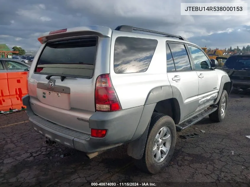 2003 Toyota 4Runner Sr5 V6 VIN: JTEBU14R538000153 Lot: 40874093