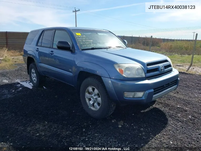 2004 Toyota 4Runner VIN: JTEBU14RX40038123 Lot: 12105153