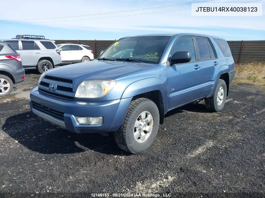 2004 Toyota 4Runner VIN: JTEBU14RX40038123 Lot: 12105153