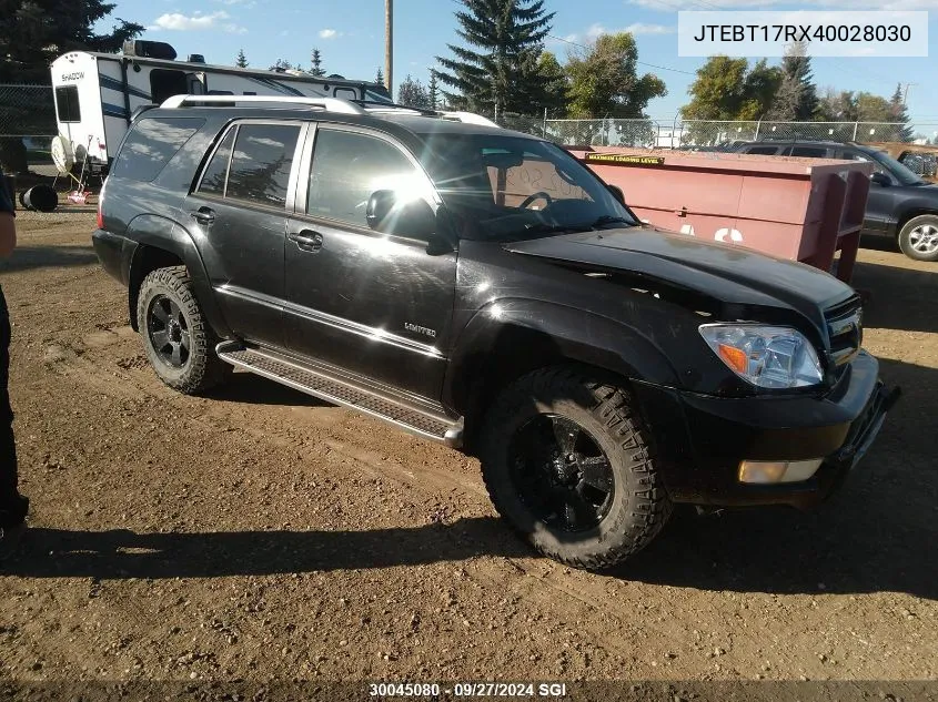 2004 Toyota 4Runner Limited VIN: JTEBT17RX40028030 Lot: 30045080