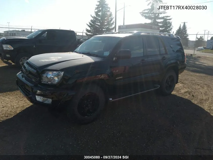 2004 Toyota 4Runner Limited VIN: JTEBT17RX40028030 Lot: 30045080