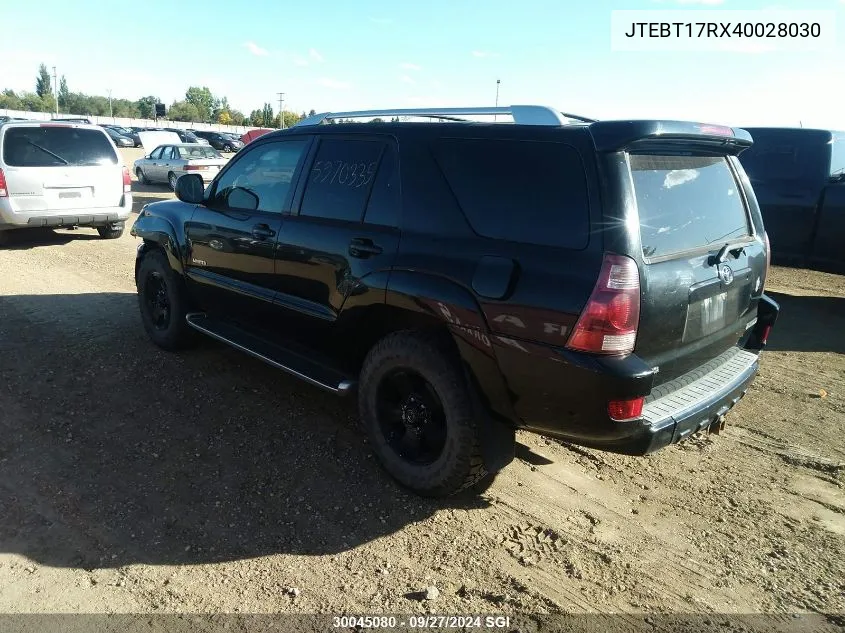 2004 Toyota 4Runner Limited VIN: JTEBT17RX40028030 Lot: 30045080