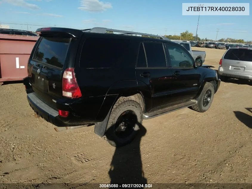 2004 Toyota 4Runner Limited VIN: JTEBT17RX40028030 Lot: 30045080