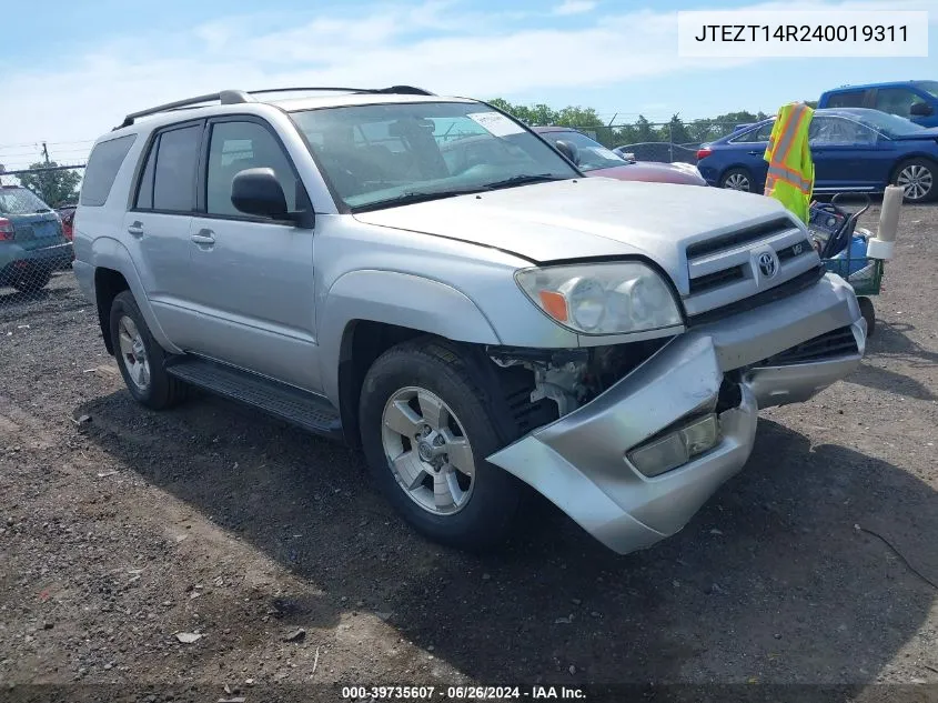 2004 Toyota 4Runner Sr5 V8 VIN: JTEZT14R240019311 Lot: 39735607