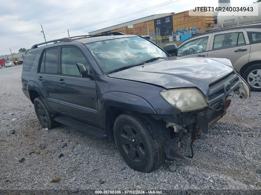 2004 Toyota 4Runner Sr5 V8 VIN: JTEBT14R240034943 Lot: 39788306