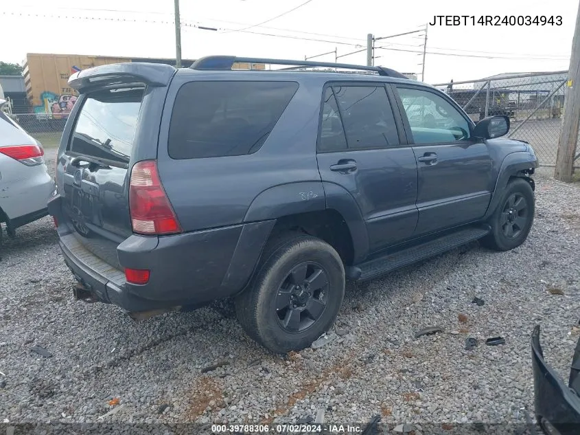 2004 Toyota 4Runner Sr5 V8 VIN: JTEBT14R240034943 Lot: 39788306