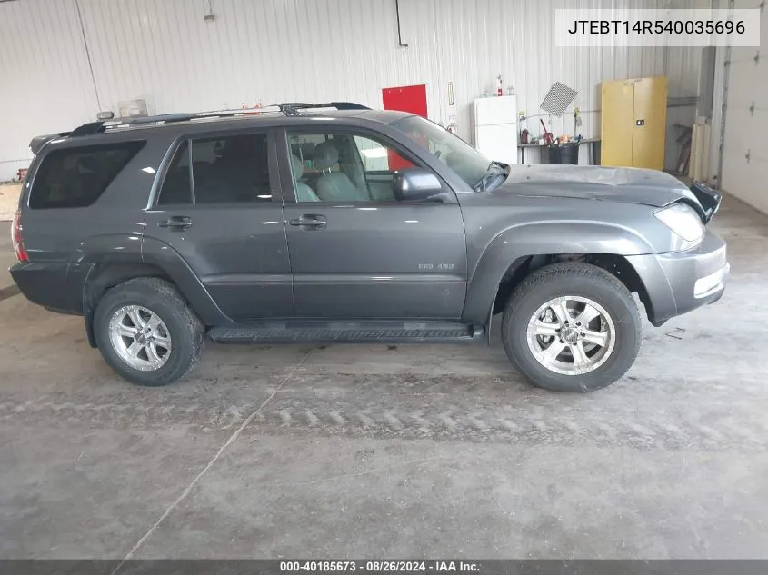 2004 Toyota 4Runner Sr5 V8 VIN: JTEBT14R540035696 Lot: 40185673