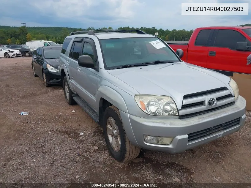 2004 Toyota 4Runner Sr5 V6 VIN: JTEZU14R040027503 Lot: 40240543