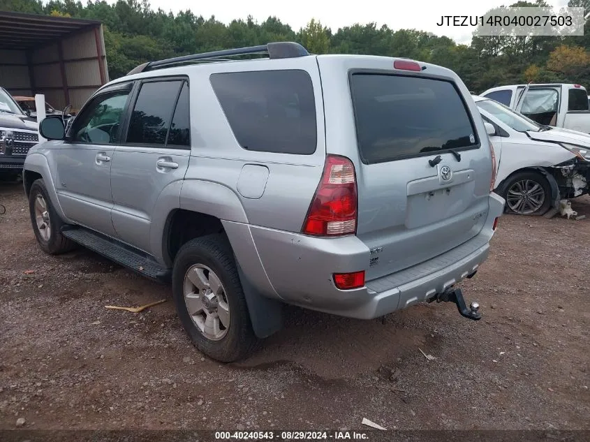 2004 Toyota 4Runner Sr5 V6 VIN: JTEZU14R040027503 Lot: 40240543