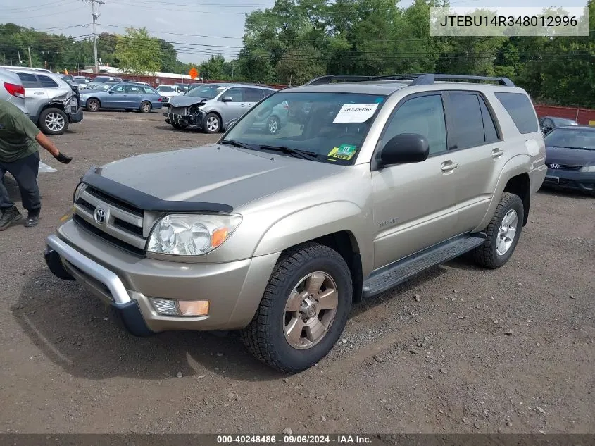 2004 Toyota 4Runner Sr5 V6 VIN: JTEBU14R348012996 Lot: 40248486