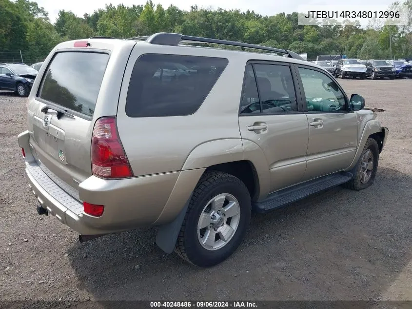 2004 Toyota 4Runner Sr5 V6 VIN: JTEBU14R348012996 Lot: 40248486