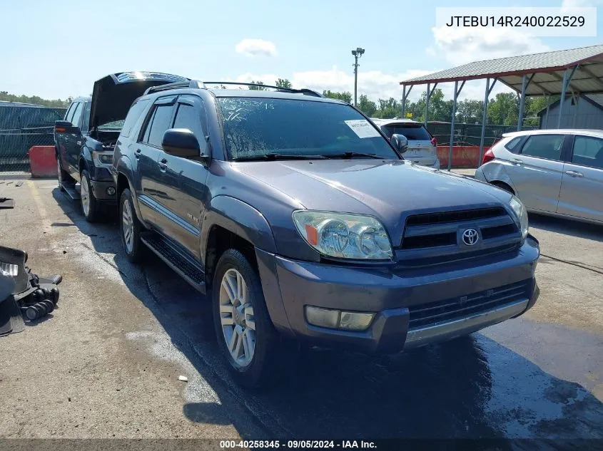 2004 Toyota 4Runner Sr5 V6 VIN: JTEBU14R240022529 Lot: 40258345