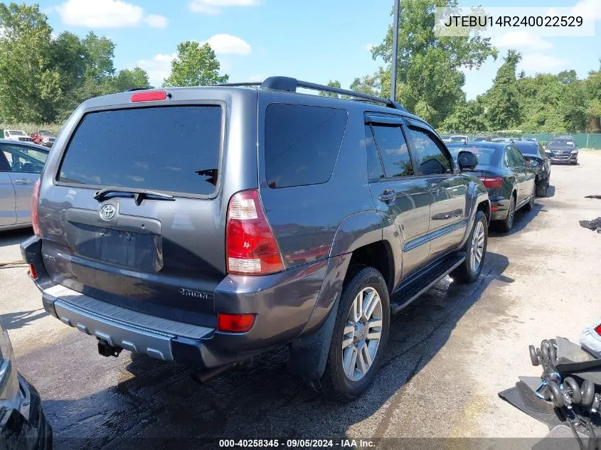 2004 Toyota 4Runner Sr5 V6 VIN: JTEBU14R240022529 Lot: 40258345