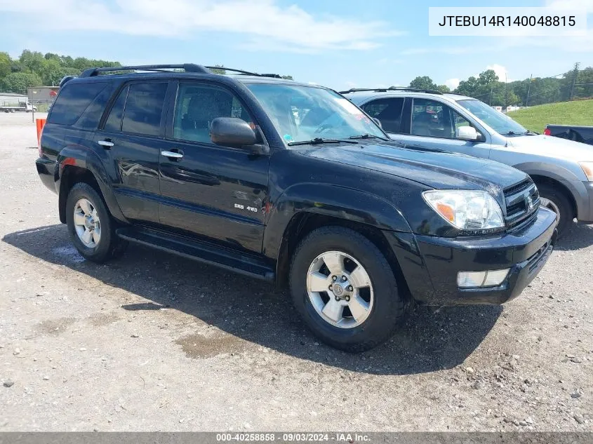 2004 Toyota 4Runner Sr5 V6 VIN: JTEBU14R140048815 Lot: 40258858