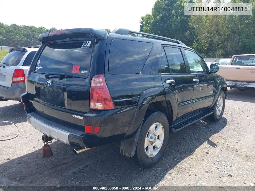 2004 Toyota 4Runner Sr5 V6 VIN: JTEBU14R140048815 Lot: 40258858