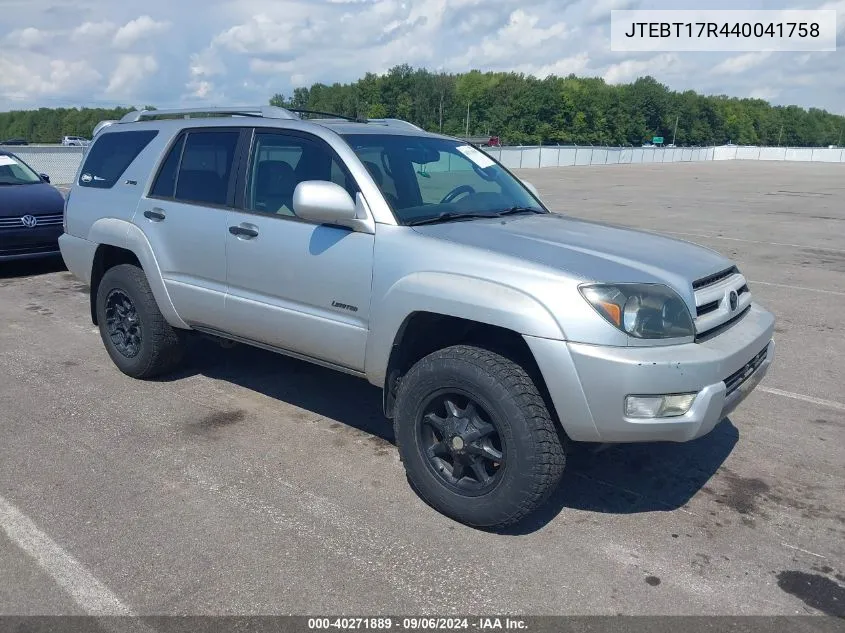 2004 Toyota 4Runner VIN: JTEBT17R440041758 Lot: 40271889