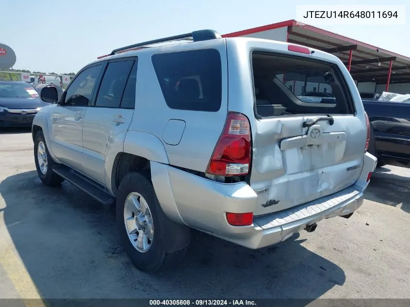 2004 Toyota 4Runner Sr5 V6 VIN: JTEZU14R648011694 Lot: 40305808