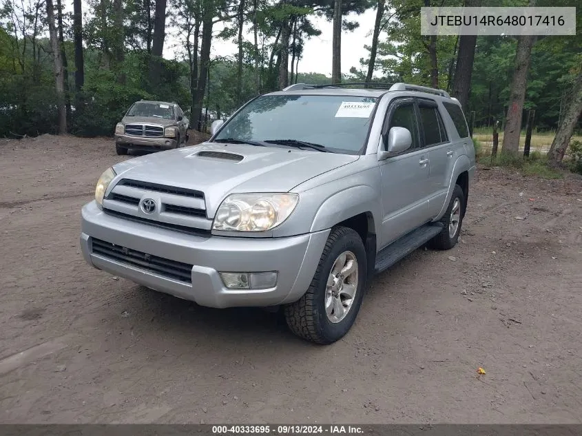 2004 Toyota 4Runner Sr5/Sport VIN: JTEBU14R648017416 Lot: 40333695