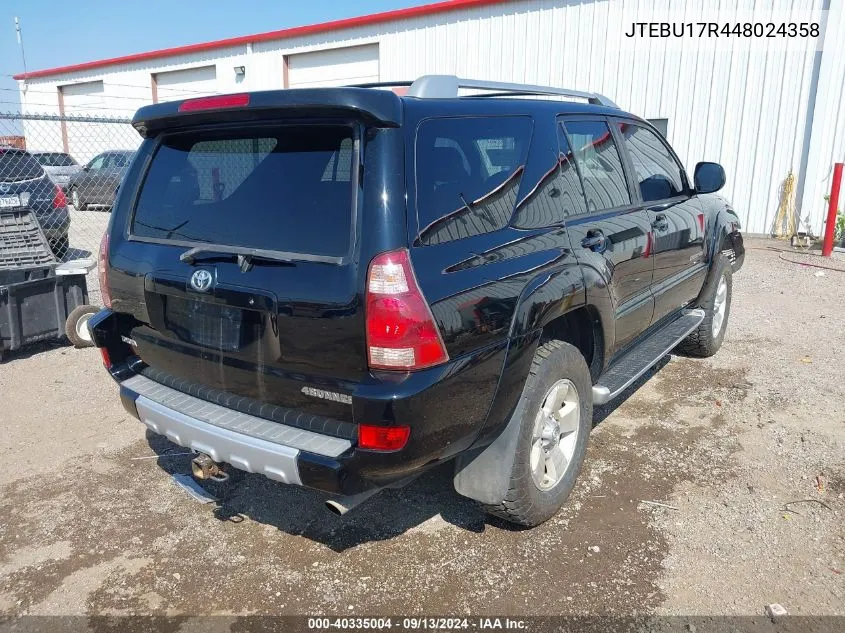 2004 Toyota 4Runner Limited V6 VIN: JTEBU17R448024358 Lot: 40335004