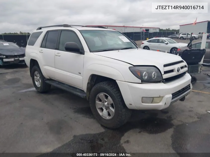 2004 Toyota 4Runner Sr5 V8 VIN: JTEZT14R940016714 Lot: 40336173