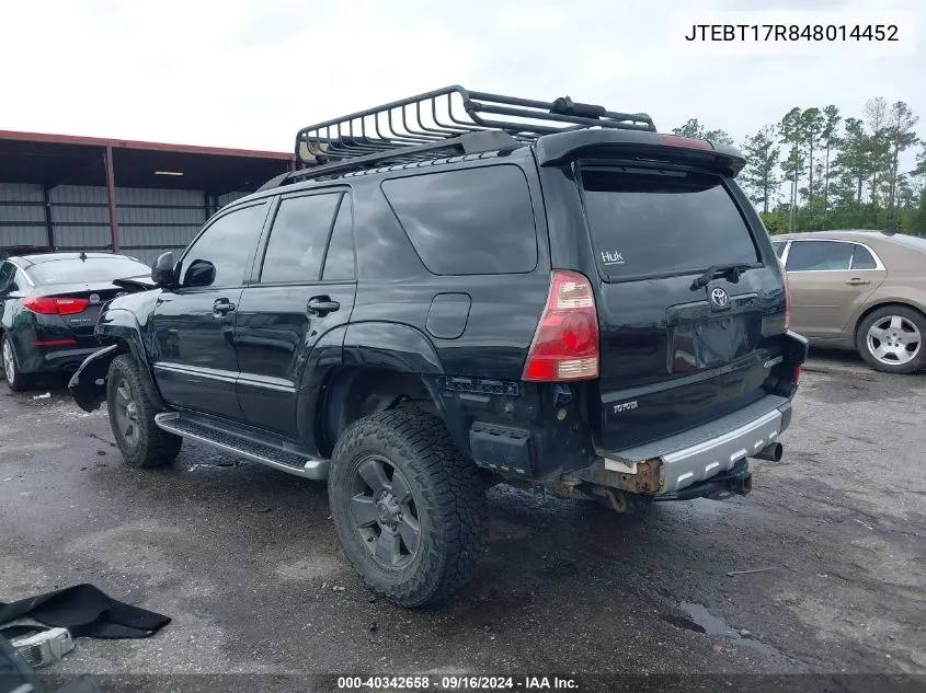 2004 Toyota 4Runner Limited V8 VIN: JTEBT17R848014452 Lot: 40342658