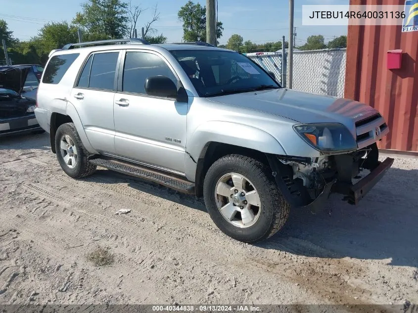 2004 Toyota 4Runner Sr5 V6 VIN: JTEBU14R640031136 Lot: 40344838