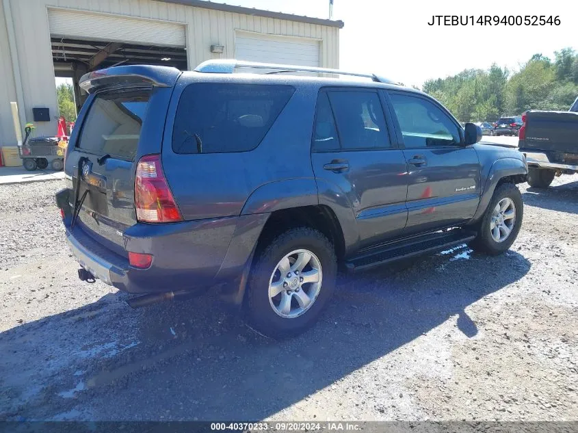 2004 Toyota 4Runner Sr5 Sport V6 VIN: JTEBU14R940052546 Lot: 40370233