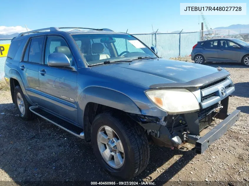 2004 Toyota 4Runner Limited V6 VIN: JTEBU17R448027728 Lot: 40450985