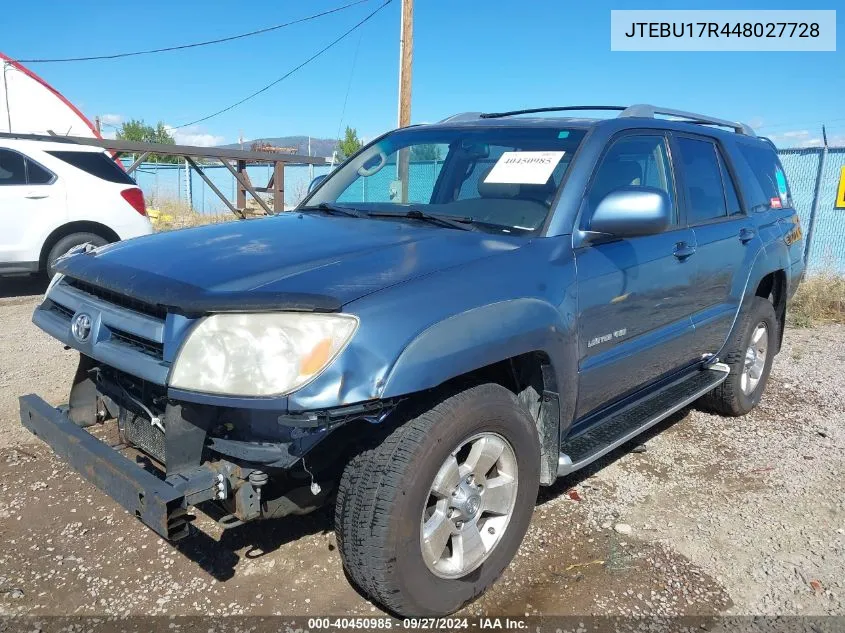 2004 Toyota 4Runner Limited V6 VIN: JTEBU17R448027728 Lot: 40450985