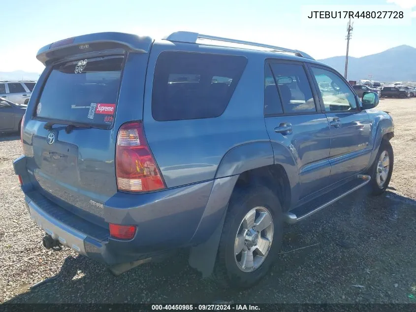 2004 Toyota 4Runner Limited V6 VIN: JTEBU17R448027728 Lot: 40450985