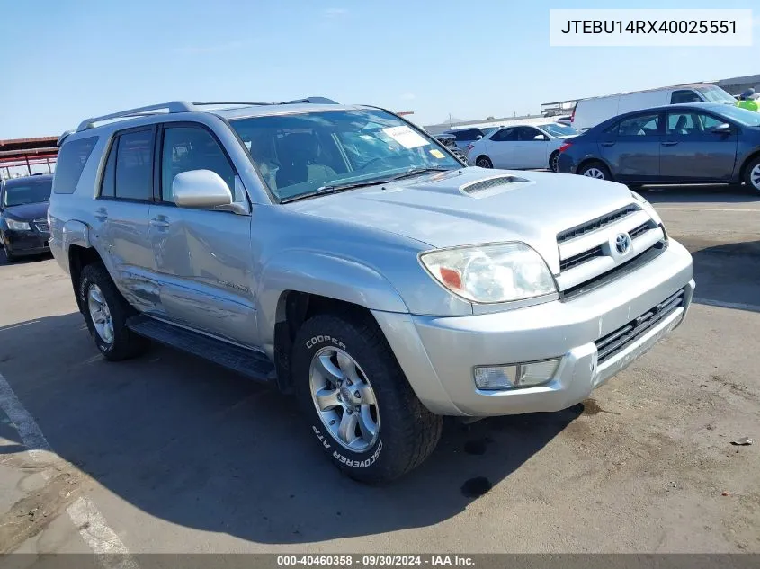 2004 Toyota 4Runner Sr5/Sport VIN: JTEBU14RX40025551 Lot: 40460358