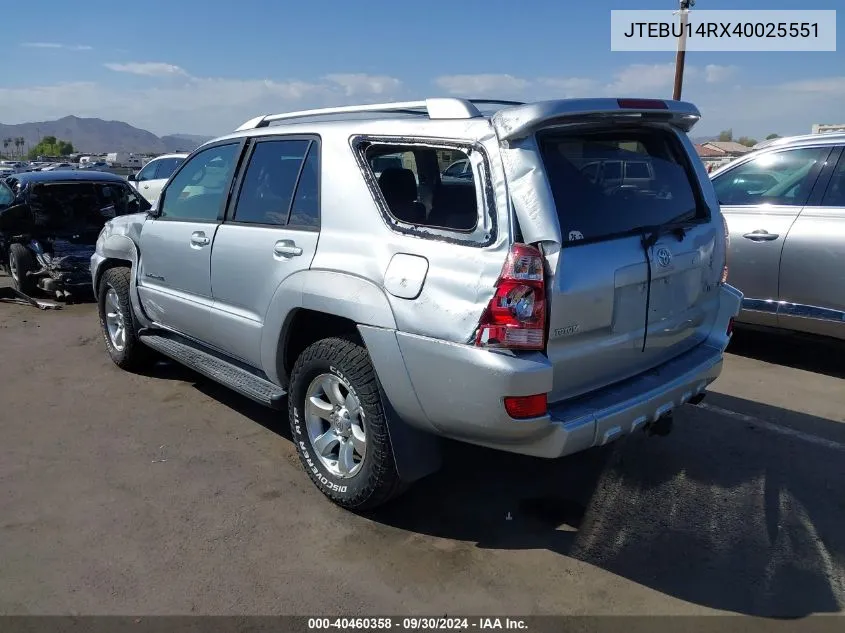 2004 Toyota 4Runner Sr5/Sport VIN: JTEBU14RX40025551 Lot: 40460358