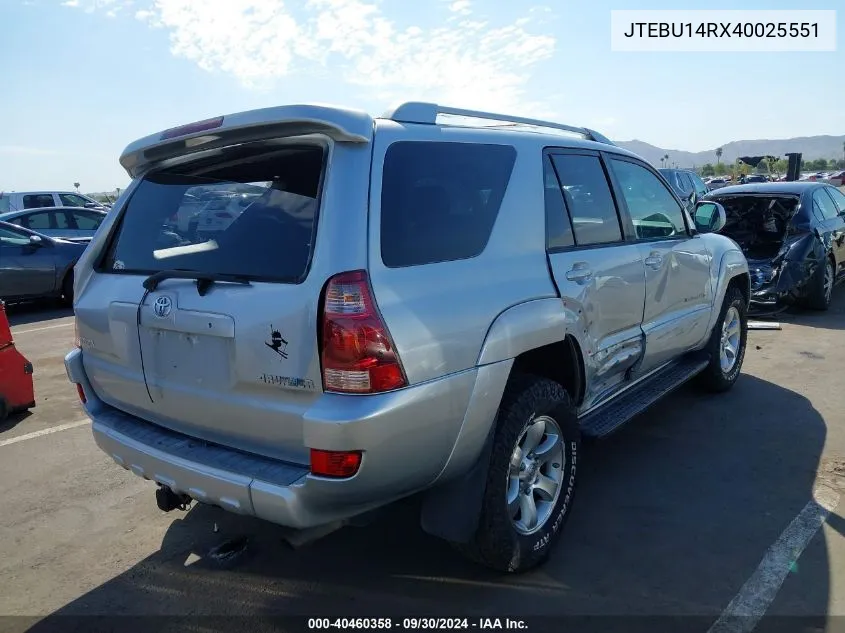 2004 Toyota 4Runner Sr5/Sport VIN: JTEBU14RX40025551 Lot: 40460358