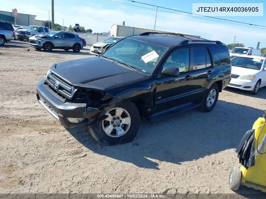 2004 Toyota 4Runner Sr5 V6 VIN: JTEZU14RX40036905 Lot: 40490647