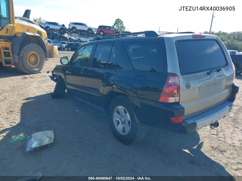 2004 Toyota 4Runner Sr5 V6 VIN: JTEZU14RX40036905 Lot: 40490647