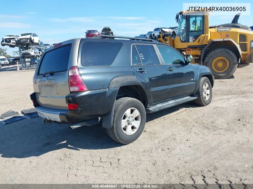 2004 Toyota 4Runner Sr5 V6 VIN: JTEZU14RX40036905 Lot: 40490647