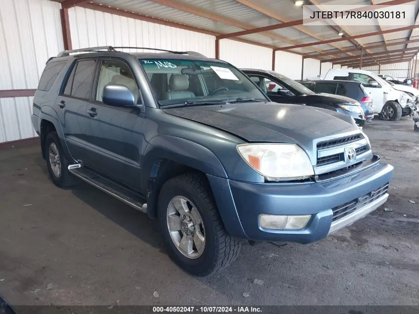 JTEBT17R840030181 2004 Toyota 4Runner Limited V8