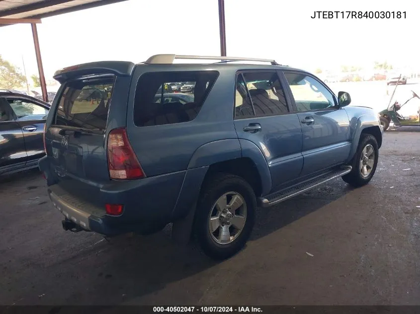 JTEBT17R840030181 2004 Toyota 4Runner Limited V8